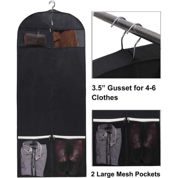 54" Trifold Dress Garment Bags for Travel Gusseted Suit Cover with 2 Large Mesh - Picture 2 of 8